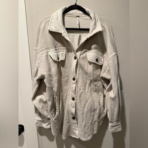 Free People Oversized Cream Teddy Fleece Shacket
